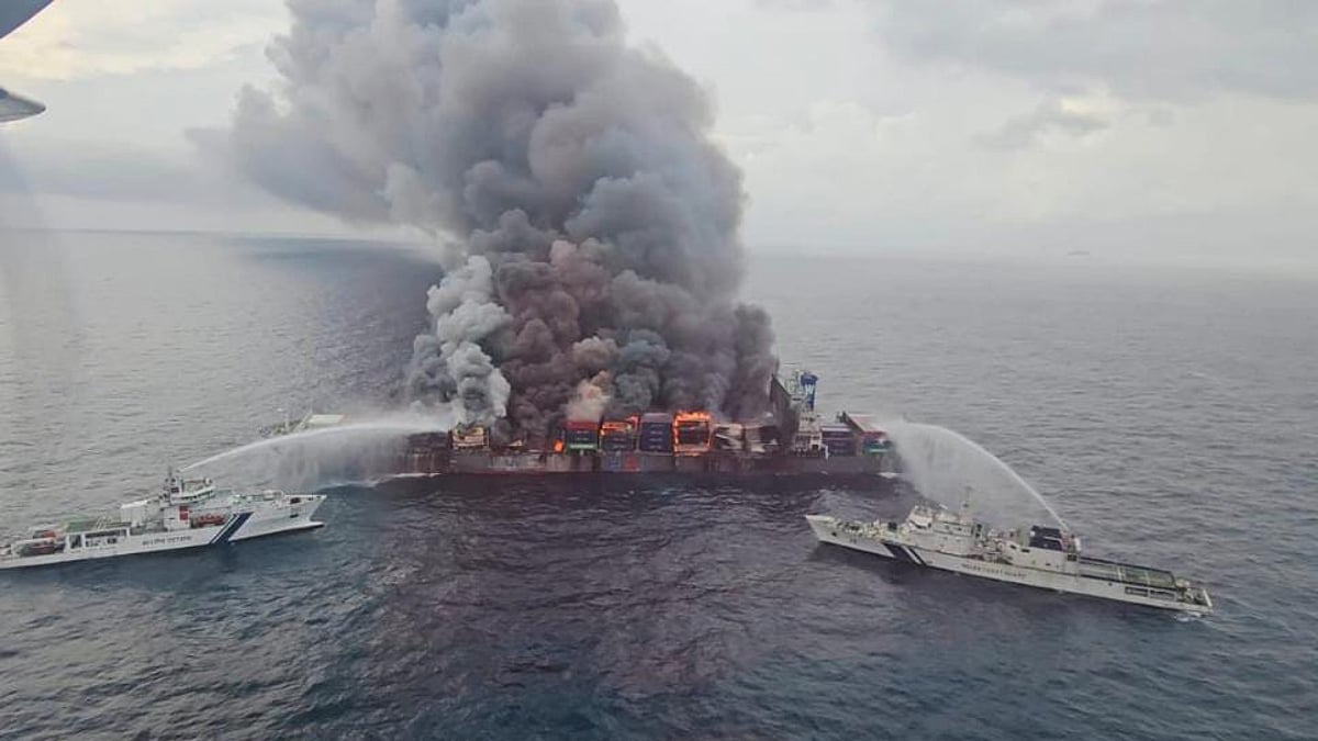Reefer Container Fire Container Ship Fire: Mission to extinguish fire is continuing