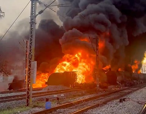 Diesel-laden goods train catches fire near Tamil Nadu's Tiruvallur
