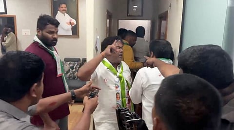 Teenmar Mallanna attacked, office vandalised allegedly over remarks on BRS MLC Kavitha 
