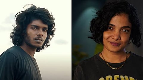 Side-by-side portraits of rapper Vedan and musician Gowry Lekshmy, both facing the camera.
