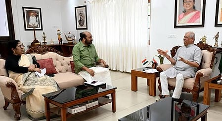 Image featuring Ministers P Rajeev, R Bindu and Kerala Governor Rajendra Vishwanath Arlekar