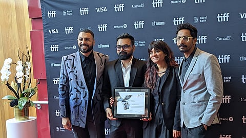 Tushar Tyagi, Jitank Singh Gurjar, Shelly Sharma and Nikhil Yadav pose for a photo at the red carpet in TIFF