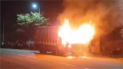 The truck on fire