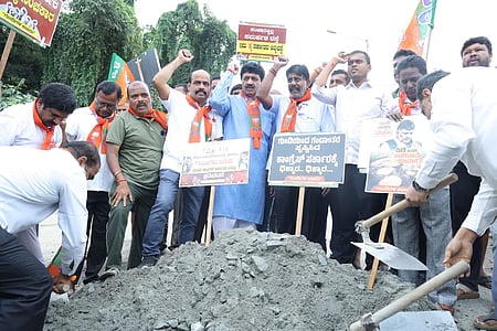 Karnataka BJP launches statewide protest against Congress govt over pothole-ridden roads