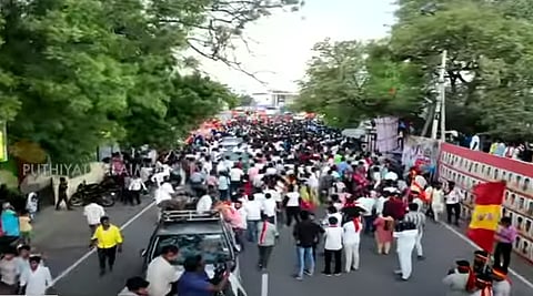 People gathering for the TVK rally in Karur