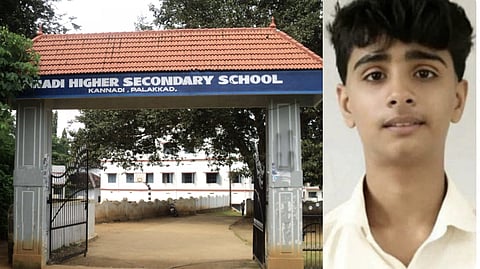 Front view of Kannadi Higher Secondary School, Arjun (L to R) 