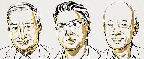 Philippe Aghion, Peter Howitt and Joel Mokyr who won the 2025 Sveriges Riksbank Prize in Economic Sciences in memory of Alfred Nobel.