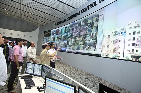 Hyderabad Police Commissioner VC Sajjanar monitoring the security arrangements for the poll