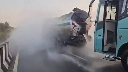 Narrow escape for passengers as bus rams into chemical tanker in Telangana