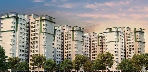 An image of four apartment towers 
