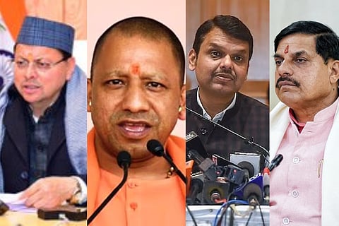 Uttarakhand CM Pushkar Singh Dhami, Uttar Pradesh CM Yogi Adityanath, Maharashtra CM Devendra Fadnavis, Madhya Pradesh CM Mohan Yadav