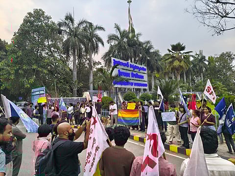 Protest at University of Hyderabad against the trans rights amendment Bill 