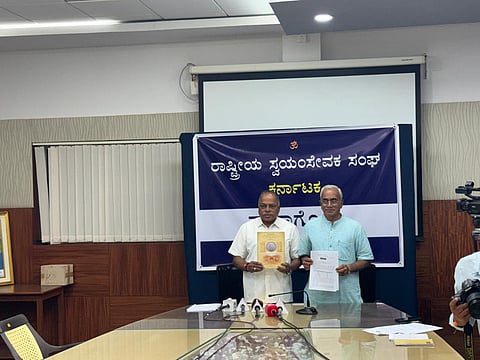 N Tippeswamy, zonal head, and GS Umapathy, pranth convenor, of the RSS