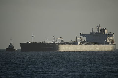 Russian-flagged oil tanker Anatoly Kolodkin arrives in Matanzas, Cuba, Tuesday, March 31, 2026. (AP Photo/Ramon Espinosa)

