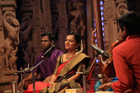 Carnatic vocalist performing in a concert