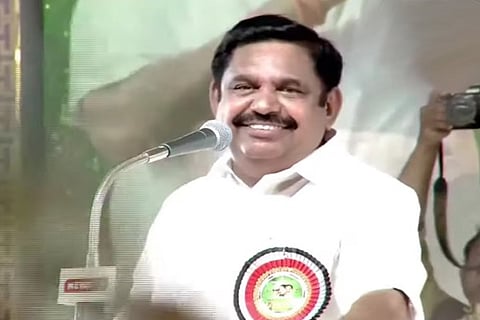 Edappadi K Palaniswami speaking into a mic