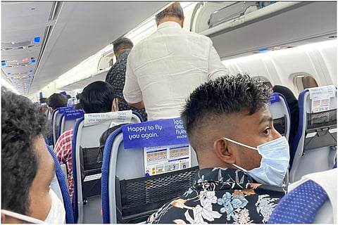 Kerala Congress MP K Sudhakaran in a flight