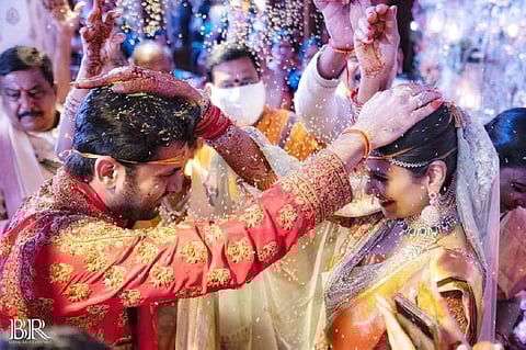 Nithiin and Shalini at their wedding