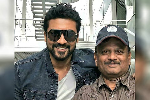 Actor Suriya is seen alongside late director KV Anand