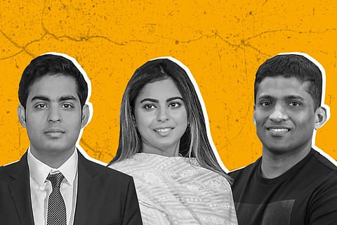 Akash Ambani Isha Ambani and Byju Raveendran