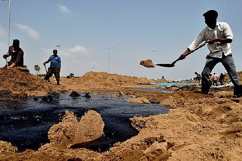 Sludge from Chennai oil spill buried in sand pits close to sea, alleges fishing hamlet
