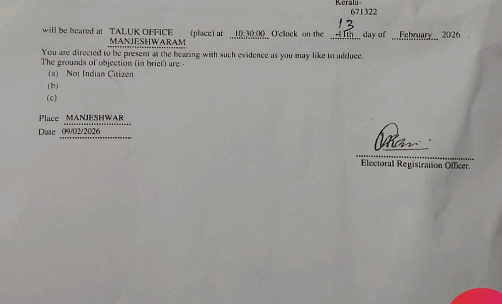 Notice sent to Mohammed, mentioning 'Not Indian Citizen'