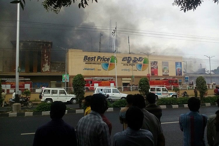 Huge fire breaks out in Walmart store near Vijayawada