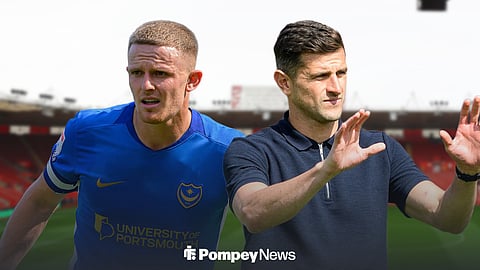 Colby Bishop and John Mousinho at St Mary's Stadium for Portsmouth