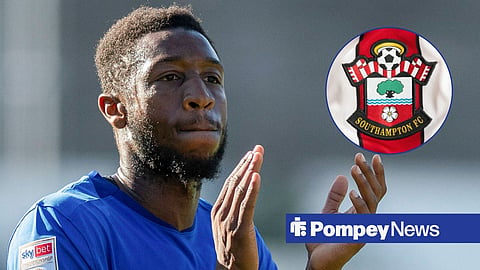 Ebou Adams playing for Portsmouth and Southampton badge