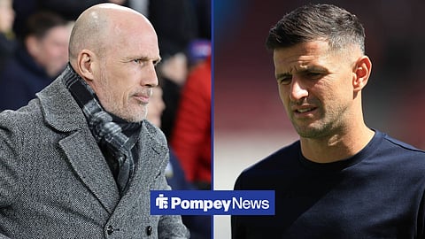 Norwich City manager Philippe Clement and Portsmouth manager John Mousinho