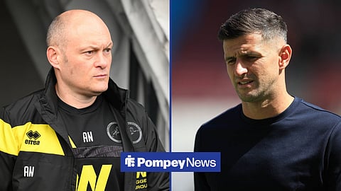 Alex Neil on the left and John Mousinho on the right in a split image