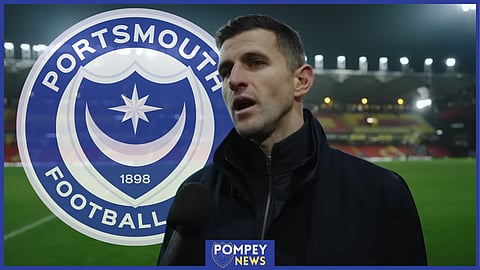 Portsmouth boss John Mousinho speaks. (Credit: Portsmouth FC YouTube)