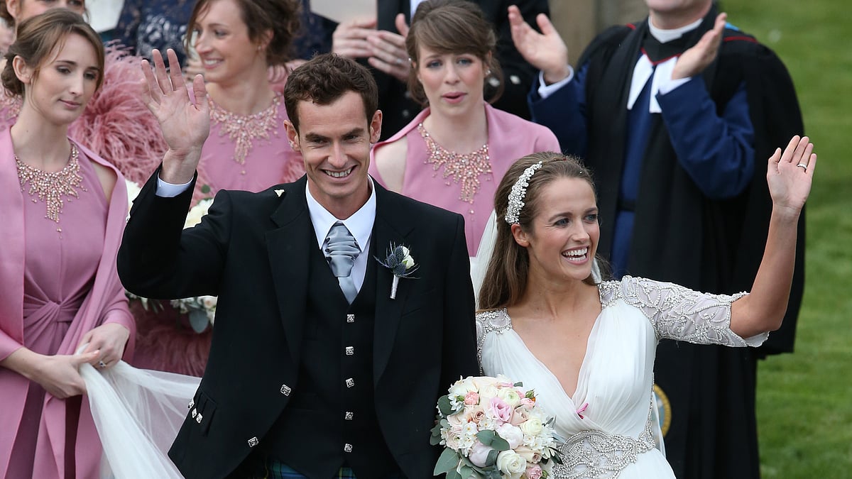 <b>Love All: </b>Andy Murray and Kim Sears leave the cathedral after their Wedding on the 11th of April in Dunblane, Scotland. (Photo: AP)
