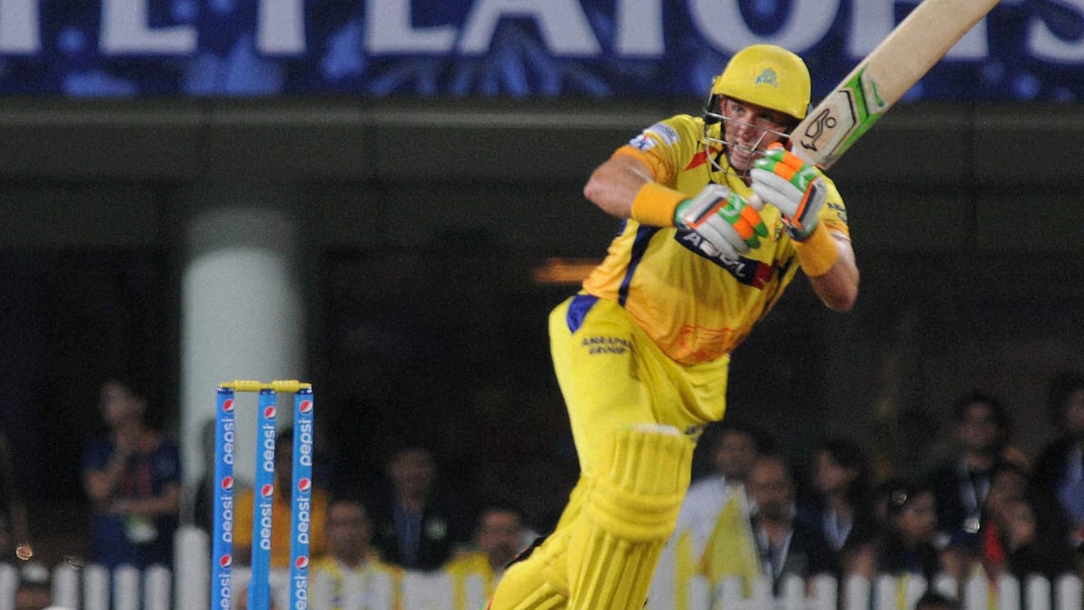 Chennai Super Kings M Hussey plays a shot against Royal Challngers Bangalore during the 2nd qualifier match of IPL 8 at Ranchi. (Photo: PTI)