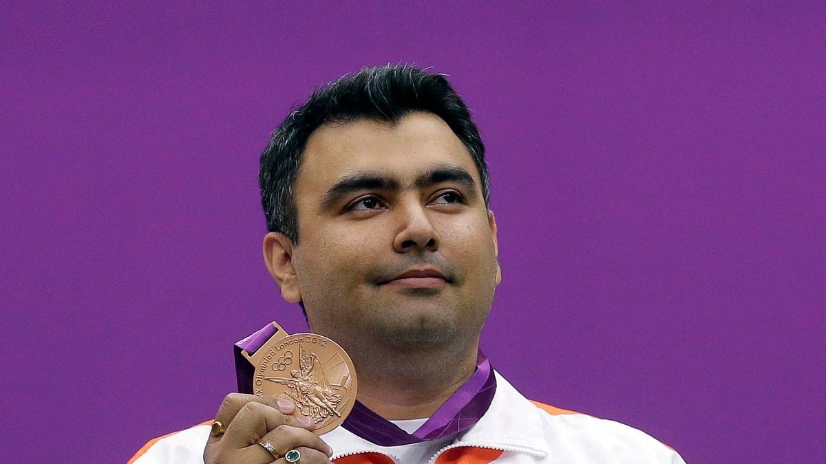 India’s Gagan Narang poses with his bronze medal during the 10m air rifle men’s victory ceremony at the Royal Artillery Barracks during the London 2012 Olympic Games. (Photo: Reuters)&nbsp;