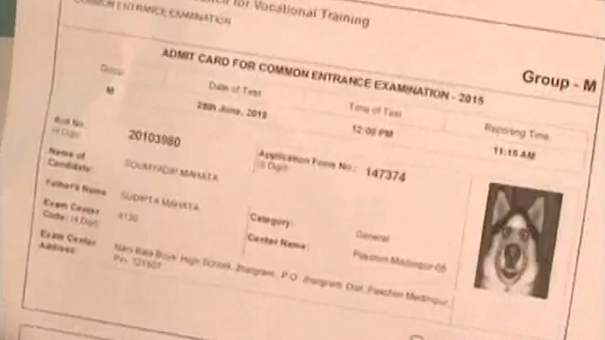 A dog’s photo has appeared on the admit card of an ITI aspirant from West Bengal. (Courtesy: ANI screengrab)