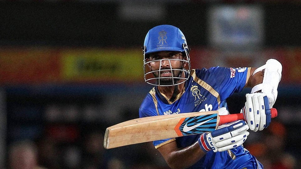 Ajinkya Rahane on his way to his first half century of the 2015 IPL. (Photo: PTI/BCCI)