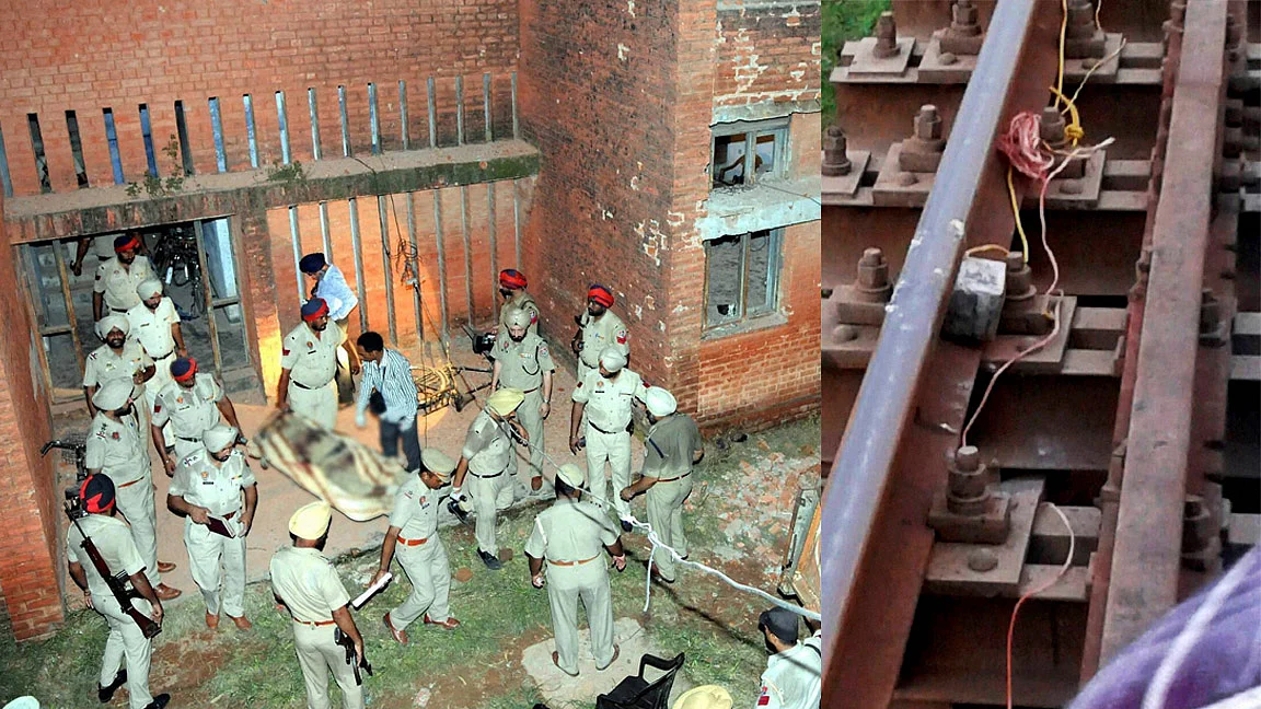 Security personnel at the spot (left),  railway tracks where bombs were found. (Photo: PTI)