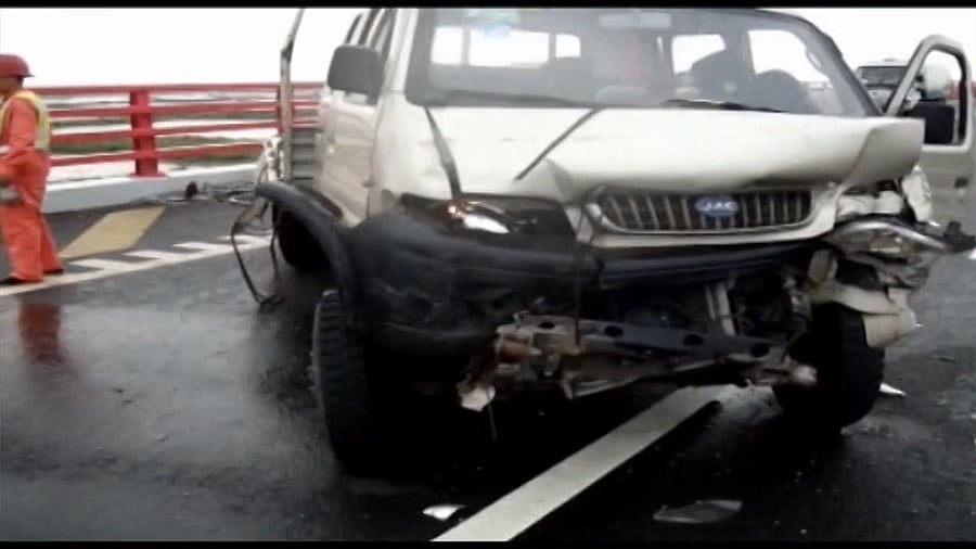Wreckage of the truck after the crash. (Courtesy: AP Screen grab)