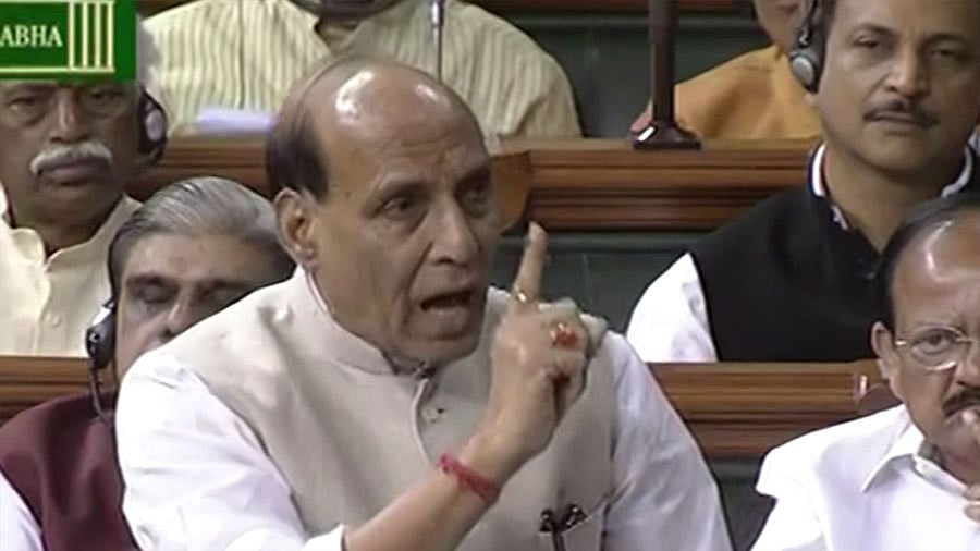 A still of Union Home Minister Rajnath Singh. (Photo courtesy: LSTV Screengrab)