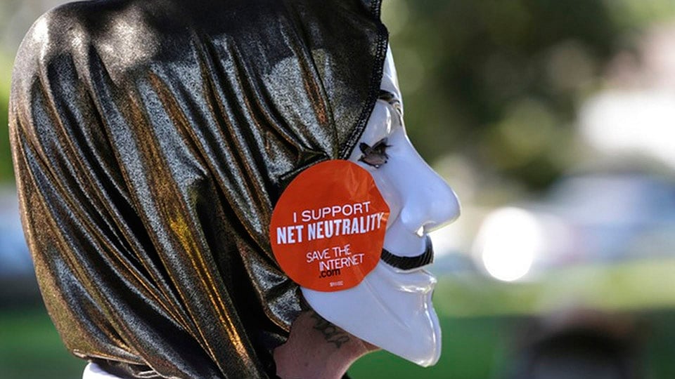 An activist during a protest or Net Neutrality in India. (Photo: Reuters)