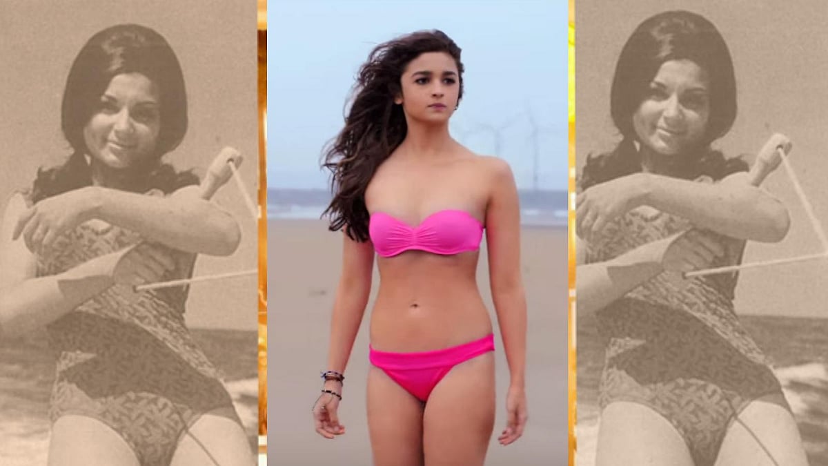 Sharmila Tagore from the 1967 movie <i>An Evening In Paris </i>and Alia Bhatt in her upcoming film <i>Shaandaar.</i>