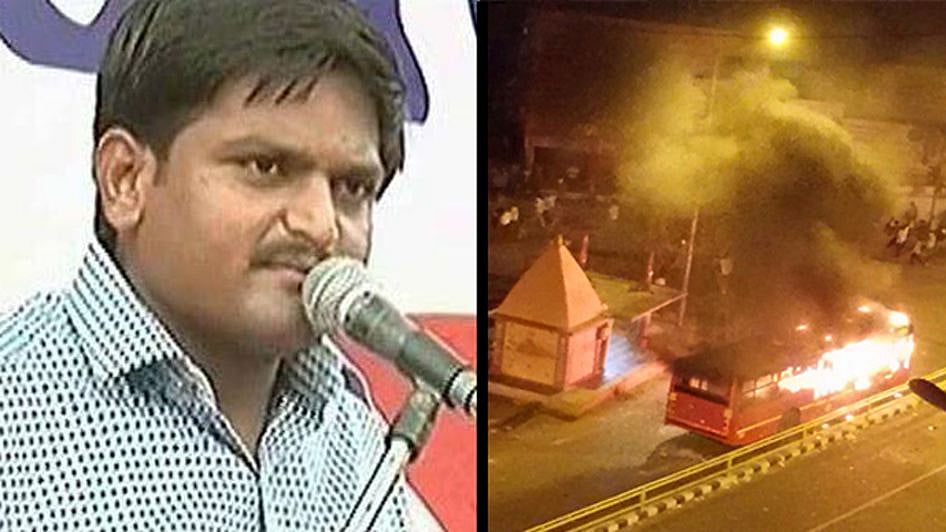 Protests for reservation turned violent as Hardik Patel got&nbsp;arrested briefly. (Photo: The Quint has altered the image)