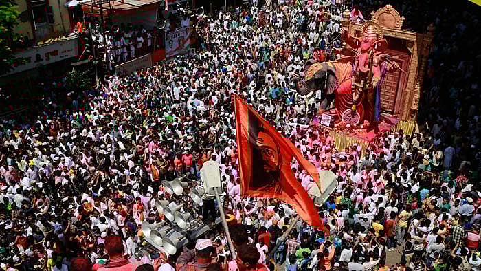 The magnificent spectre of Ganpati visarjan in Mumbai, Maharashtra. (Photo: AP)