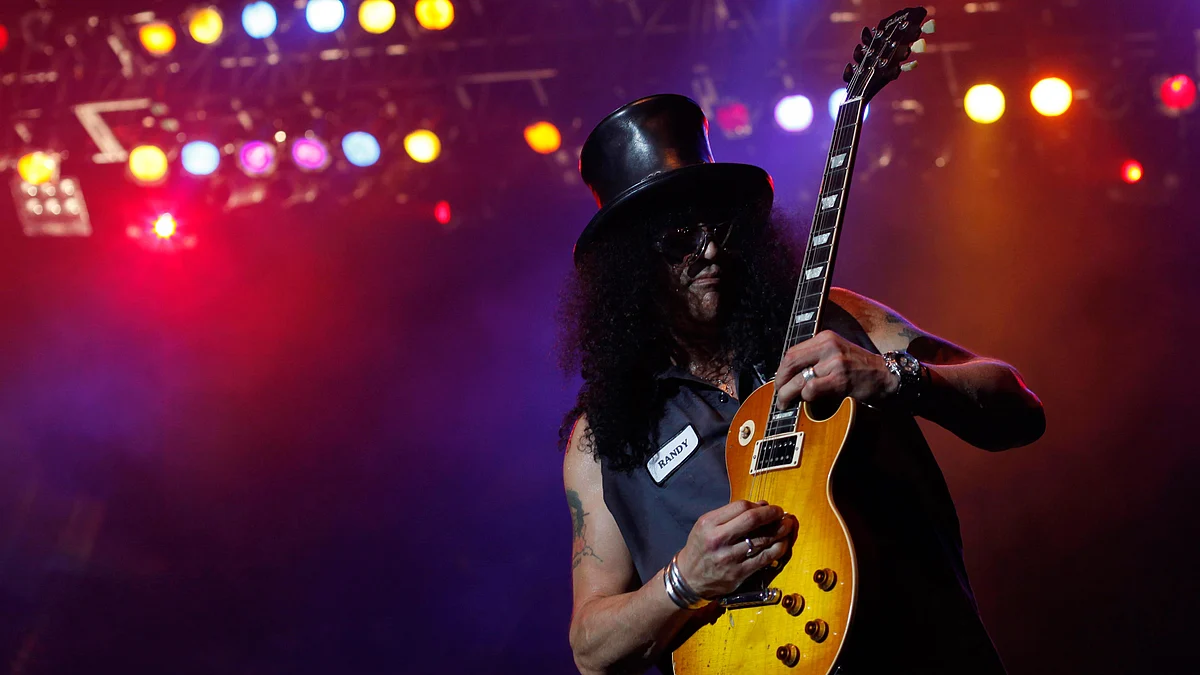 Former Guns N’ Roses guitarist Saul Hudson, better known by his stage name Slash, performs during his concert tour in Jakarta. (Photo: Reuters)