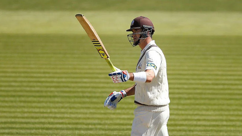 Surrey’s Kevin Pietersen celebrates after scoring a half century during a County Championship Division Two match earlier this year. (Photo: Reuters)