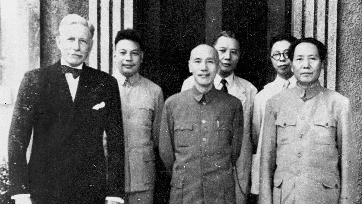 This photo shows China’s Nationalist President Chiang Kai-shek (centre) and his Communist rival Mao Zedong (right) is a rare relic of their last meeting in 1945 before becoming leaders of rival governments. (Photo: AP)