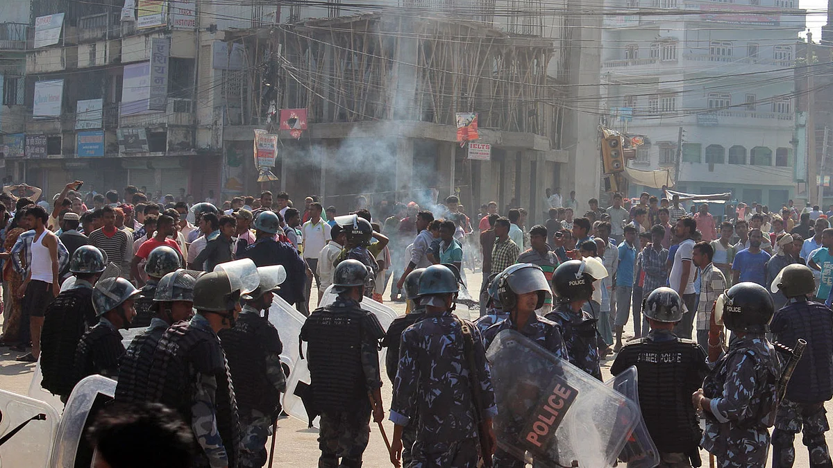 Police and Madhesi protesters clashed at the Indo-Nepal border region of Birgunj in September 2015. (Photo: AP)