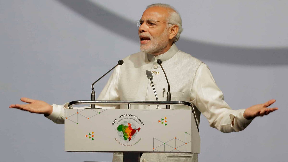 Modi speaking
at the India-Africa Forum Summit in New Delhi. (Photo: AP)
