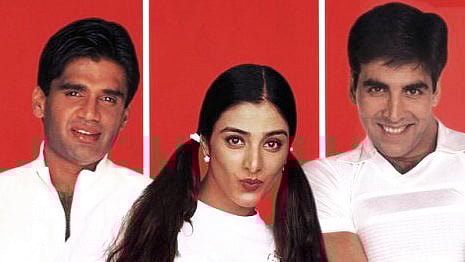 Birthday girl Tabu with Suneil Shetty and Akshay Kumar in a still from <i>Hera Pheri</i>